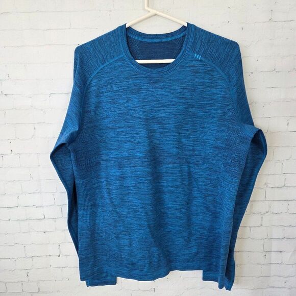 Lululemon Mens Metal Vent Tech Long Sleeve Tee Size L Bright Heathered Blue Run - Picture 1 of 7
